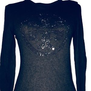 Tory Burch black crewneck sweater w/sequined logo